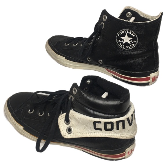 Converse Shoes - Rare leather Converse two fold high tops. Mens 6/Womens 8